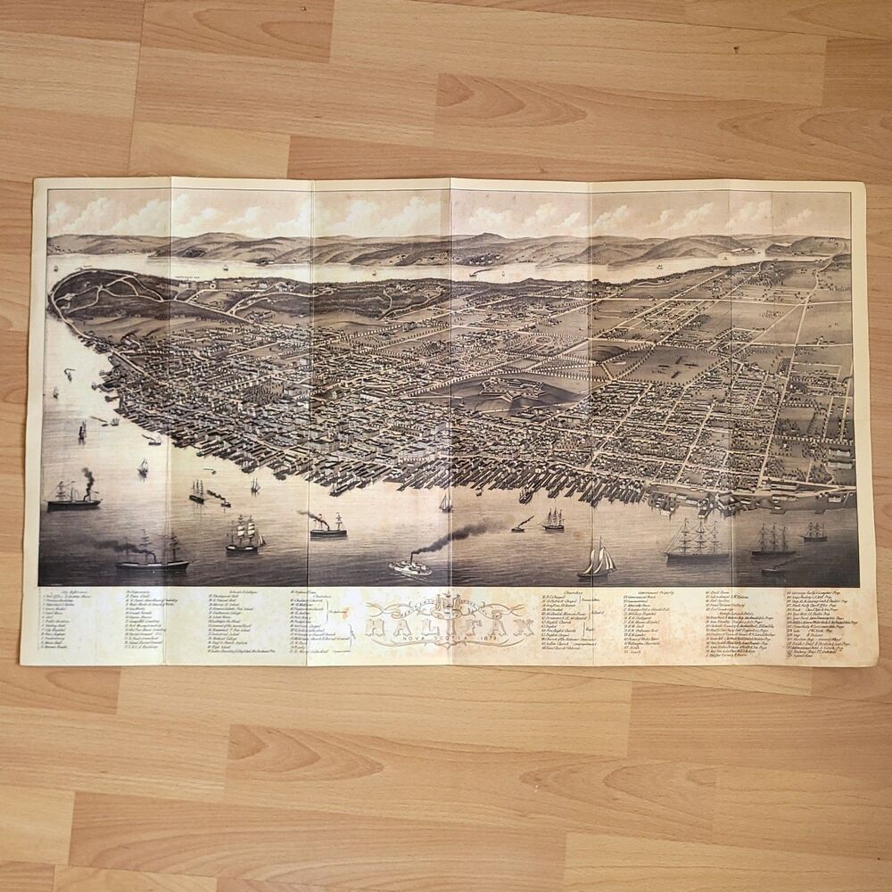 Halifax Nova Scotia Panoramic City Map 1879 Print on cloth 24x42 Excel Cond